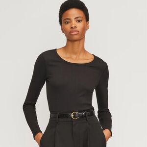Everlane The Pima Micro rib cropped long sleeve crew black size XS
